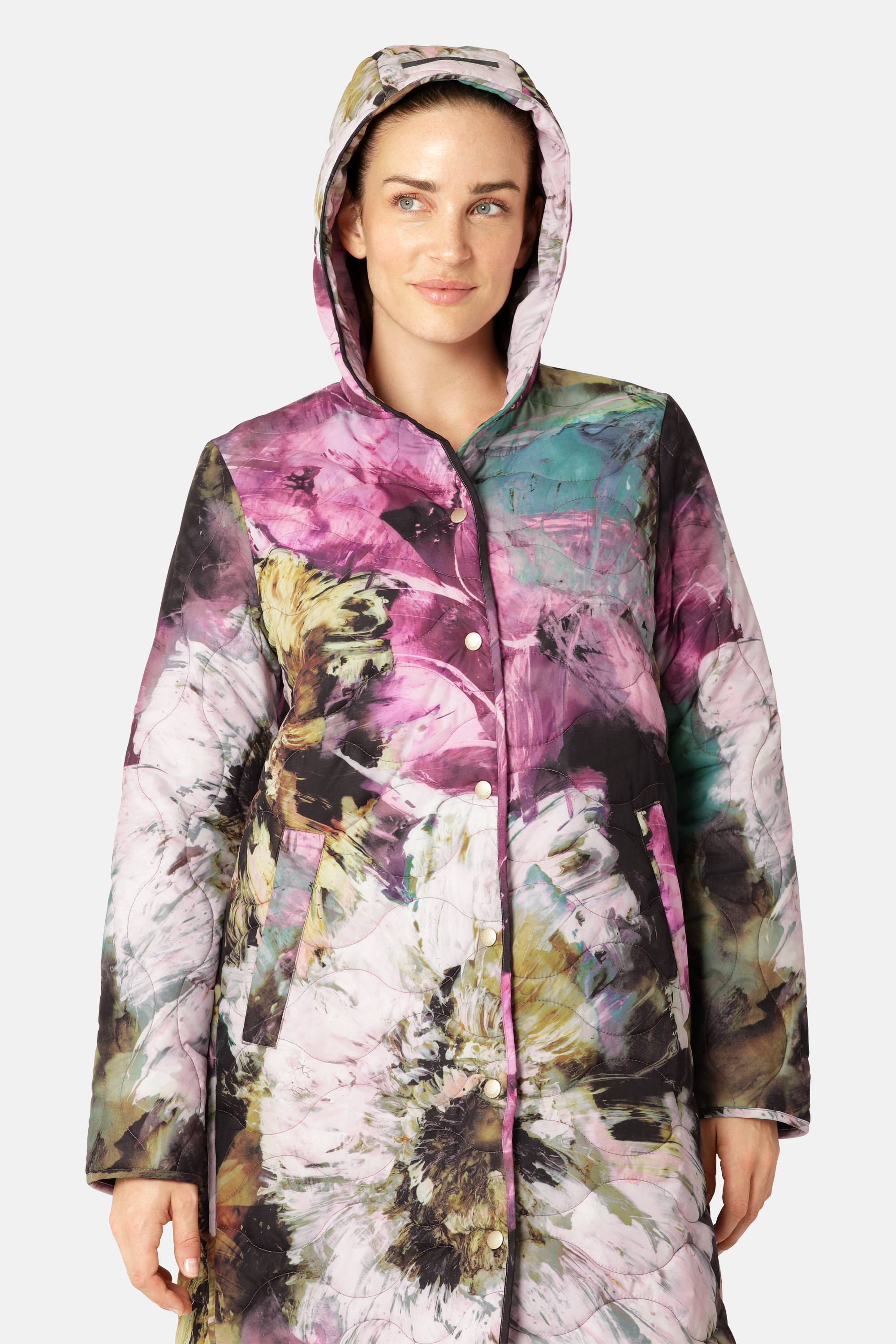 Long Quilt Coat - Artistic Flower Print
